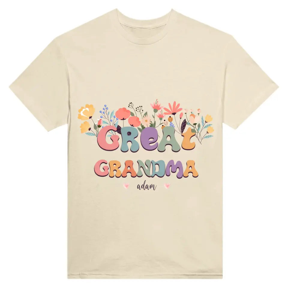 T-Shirt - Grandma With Flowers And Grandchildren