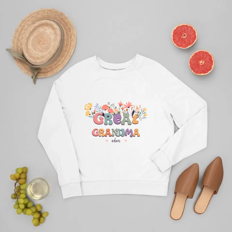 T-Shirt - Grandma With Flowers And Grandchildren